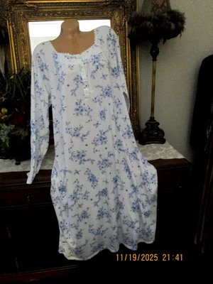 Croft & Barrow Nightgown Soft blue white Cottagecore gown dress lingerie 1X - Image 1 of 4