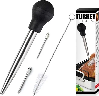 Stainless Steel Turkey Baster with Brush, Food Grade Syringe &2 Injector Needles - Image 1 of 4