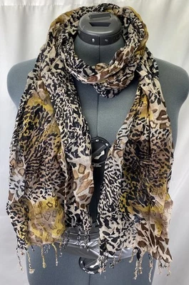 Cejon Animal Print Scarf With Silver Thread Weaved Into Fabric 76X21.5 In - Image 1 of 4