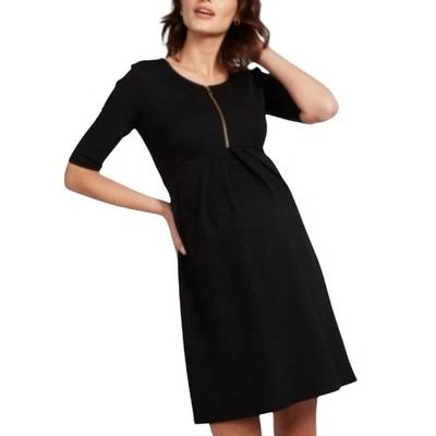 Isabella Oliver Maternity Black Pleated Ponte Dress Front Zip Size 4 US Size 10 - Image 1 of 4