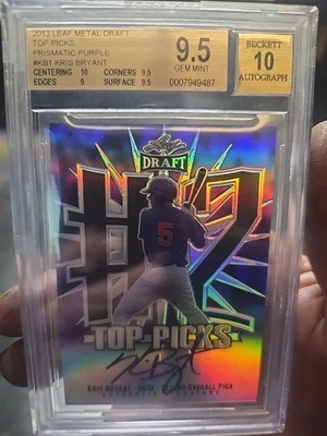 2013 Leaf Metal Draft Top Picks Kris Bryant Prismatic Blue Rookie RC AUTO /15 - Image 1 of 2