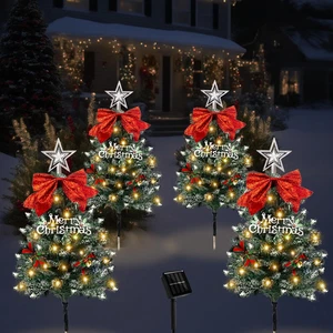 Paquete de 4 luces solares para árboles de Navidad decoraciones exteriores, artefo impermeable - Imagen 1 de 7