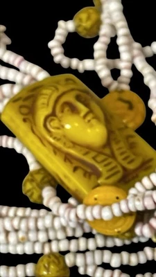 Antique NEIGER BROS Czech Glass Yellow White Egyptian Revival 1920s Necklace - Image 1 of 4
