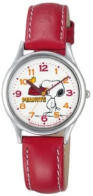 Reloj Citizen Q&Q Analógico Snoopy Impermeable Correa Cuero AA95-9852 Mujer Rojo Foto 1 de 4