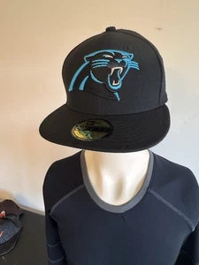 New Era 59Fifty Men Women Cap NFL Team Carolina Panthers Black 5950 Fitted Hat - Picture 1 of 8