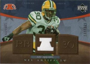 Ahman Green relic jersey patch football card 2007 Upper Deck Artifacts #AFCAG