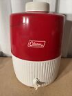 Vintage Coleman Red & White Insulated 2 Gallon Water Cooler Jug w/Spigot & Cup