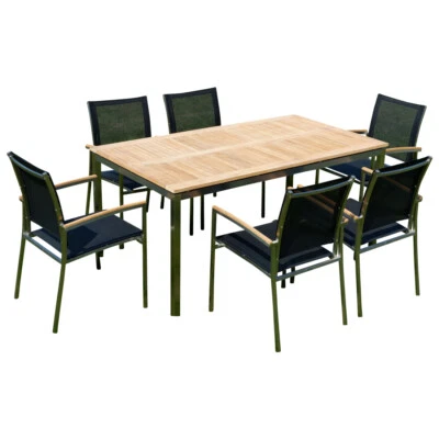 Gartengarnitur Edelstahl Teak Tisch 160x90 cm + 6 Sessel Serie KUBA-SCHWARZ - Bild 1 von 4