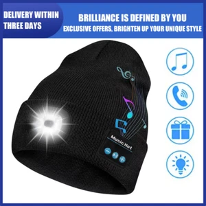 Bluetooth LED Beanie, Music Speakers & Mic, Rechargeable Hat with Headlamp! - Picture 1 of 11
