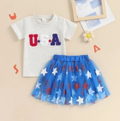 NEW 4th of July USA Patriotic Girls Tutu Skirt Outfit - Image 1 of 4