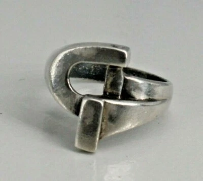 Artisan Sterling Silver Ring Band Modernist Design Size 7.5 Handmade Foto 1 de 4