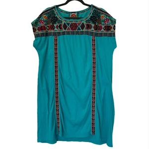 Johnny Was Quinn Embroidered Short Sleeve Bohemian Shift Dress Size L - Picture 1 of 5