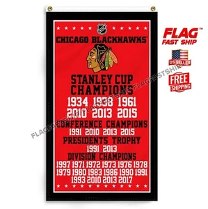 Chicago Blackhawks 3x5 Fuß Flagge Mann Höhle Premium NHL Hockey Stanley Cup Champions - Bild 1 von 16