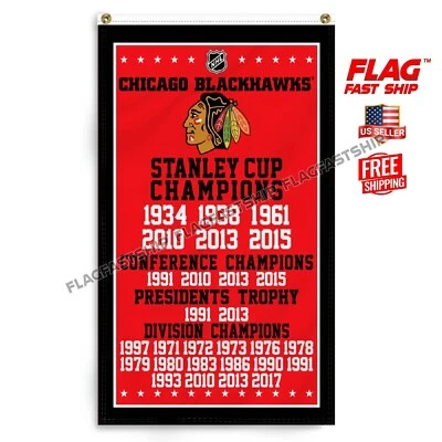 Chicago Blackhawks 3x5 pies Bandera Hombre Cueva Premium NHL Hockey Stanley Cup Champions Foto 1 de 4