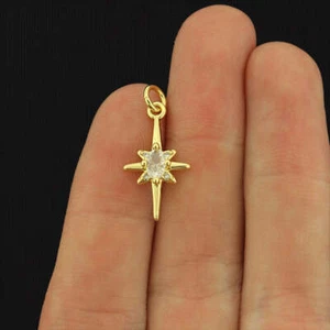 North Star with Rhinestone Gold Tone Brass Charm - BR076 - Picture 1 of 1