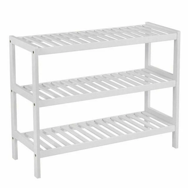 Taylor & Brown 15123H 3 Tier Bamboo Wooden Shoe Storage - White