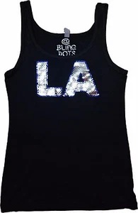 Los Angeles Bling Tank Top sequins No Rhinestones L A Glitter sparkly Tee - Picture 1 of 4