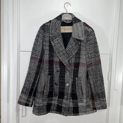 Abrigo Burberry Brit Doble Pecho Para Mujer Cuello a Cuadros Mezcla Lana Virgen Reino Unido 14 Foto 1 de 4