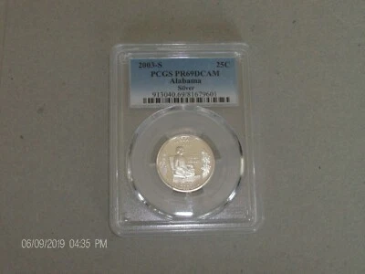 2003 SILVER ALABAMA PCGS PF69 DEEP CAMEO STATE QUARTER NO FLAG (BLUE LABEL) - Image 1 of 2