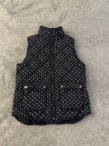 J Crew Puffer Vest Women Small Blue Polka Dot Full Zip Sleeveless - Picture 1 of 9