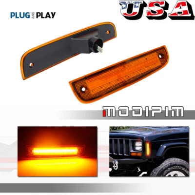 Luz de estacionamiento LED ámbar LED esquina marcador lateral lente amarilla para Jeep Cherokee 1997-01 Foto 1 de 4