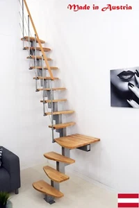 Indoor Space-Saving Winder Staircase L-Shape Central String Beech 13-Step Kit - Picture 1 of 24