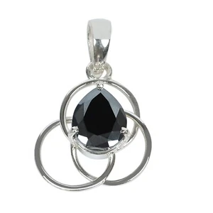 4.00Ct Pear Cut Natural Black Diamond Solitaire Pendant In 925 Sterling Silver - Picture 1 of 6