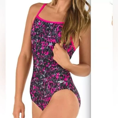 Traje de baño Speedo rosa negro y gris estampado 1 pieza resistencia Proback 12 Foto 1 de 4
