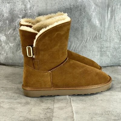 STYLE & CO 女式栗色青少年寒冷天气人造毛皮溢流靴 10 码 — 第 1/4 张图片