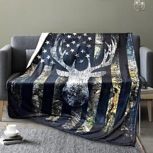 Men Camo Deer Blanket, Hunting Blanket Deer Hunting Gifts for Men, Camouflage US - Picture 1 of 7