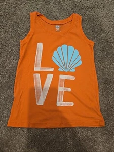 Kids Girls Old Navy Tank Top Size 5T Coral With "LOVE" Print & Seashell - Picture 1 of 3