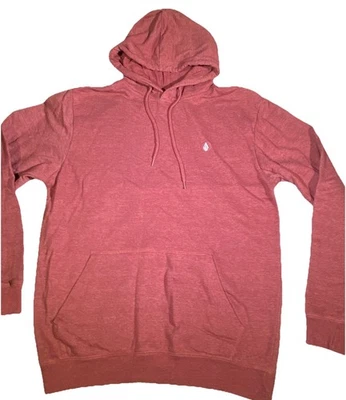Volcom Hoodie Mens Large Burgundy Pullover Sweatshirt Kangaroo Pocket Skate - Image 1 of 4