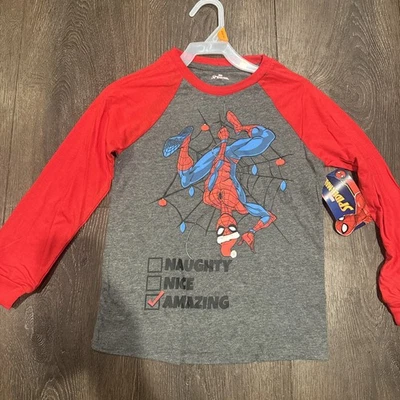 Marvel Spider Man long sleeve chirstmas Tee S 6/7NEW Holiday - Image 1 of 3