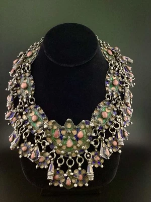 Antiguo Collar Marruecos Beréber Kabyle Plata Coral Esmalte Tribal Africano Étnico Foto 1 de 4