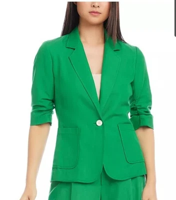 Chaqueta Blazer Karen Kane Verde Mezcla de Lino Manga Acanalada Talla Pequeña Nueva con Etiquetas $228 Foto 1 de 4
