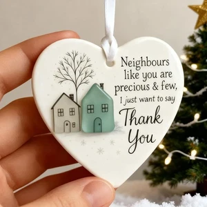 Adornos de Navidad para vecinos de vidrio de mar en forma de corazón Thank You Neighbours  - Imagen 1 de 10
