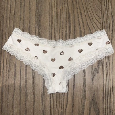 Victoria’s Secret PINK Beige Sparkle Hearts Cheekster Tanga Panties Size LG - Image 1 of 3