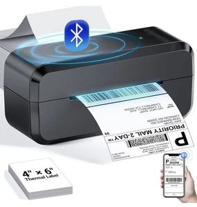 Bluetooth Shipping Label Printer or 4x6 Thermal Paper for Small Business Lot - Picture 1 of 8