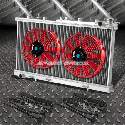 RADIADOR ALUMINIO 2 FILAS + VENTILADOR 2X 10" ROJO PARA 91-99 SENTRA B13/B14 200SX/NX 1.6/2.0 Foto 1 de 4