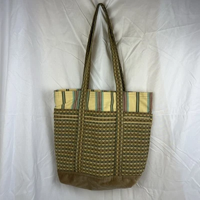 Bolso de hombro hecho a mano, único en su clase, rayas, diamante, bronceado, amarillo verde Foto 1 de 4