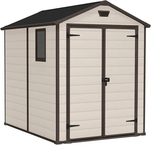 Keter Manor Outdoor Apex Double Door Garden Storage Shed 6 x 8ft Beige Brown - Picture 1 of 7