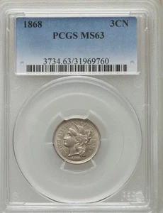 1868 Three Cent Nickel MS63 PCGS - Picture 1 of 4