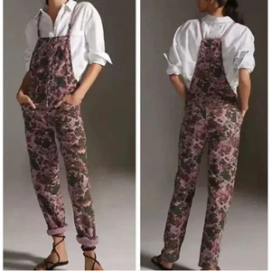 Anthropologie Pilcro The Painters Overall Purple Floral Straight Leg Tapered 28 - Picture 1 of 7