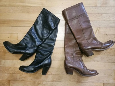 Two Pair Frye Boots Jane Stitch Riding Boots Redwood Leather Western Mustang 7 B - Image 1 of 4