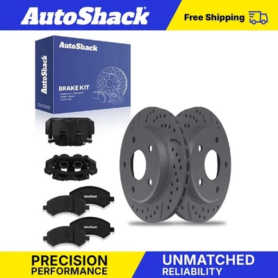 Front Drilled Brake Rotor Premium Ceramic Pad Caliper Black for Ram Dakota - Image 1 of 4