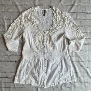 Blusa túnica larga con ojales blancos XCVI bohemia manga media larga - Imagen 1 de 13