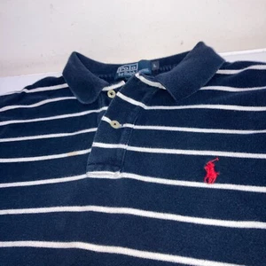 Vintage Polo Ralph Lauren Short Sleeve Polo Shirt Men's Sz L Blue/White Striped - Picture 1 of 5
