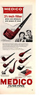 1964 MEDICO FILTER PIPES PRINT AD, SMOKING, TOBACCIANNA VINTAGE AD