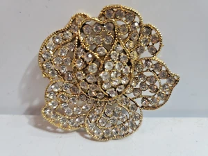 Vintage Antique Rhinestone GOLD Tone  Leaf / Flower Pin Brooch 2" 4996/20 - Picture 1 of 12