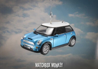 Deluxe Hard Top Austin Mini Cooper S Christmas Ornament 1/28th BMW 2 Door Blue - Image 1 of 4